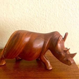 Vintage 60s Solid Carved Wood Rhino